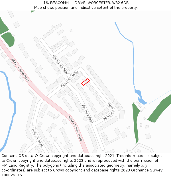 16, BEACONHILL DRIVE, WORCESTER, WR2 6DR: Location map and indicative extent of plot