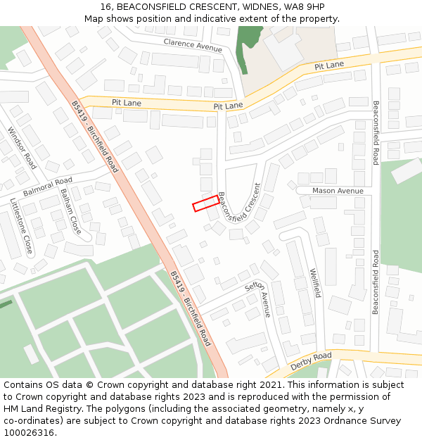 16, BEACONSFIELD CRESCENT, WIDNES, WA8 9HP: Location map and indicative extent of plot