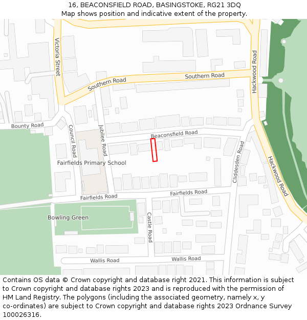 16, BEACONSFIELD ROAD, BASINGSTOKE, RG21 3DQ: Location map and indicative extent of plot
