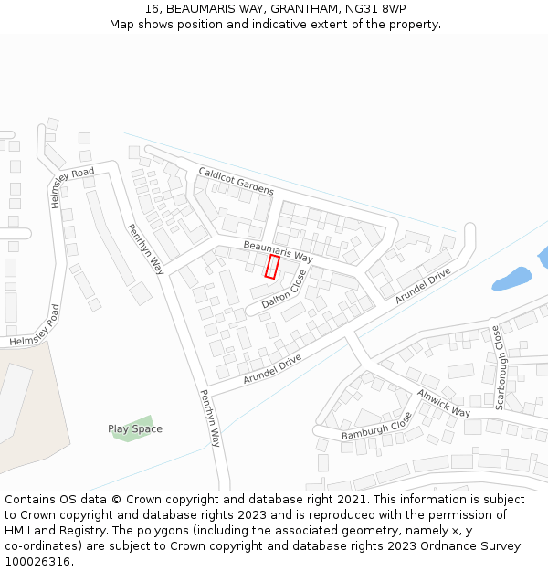 16, BEAUMARIS WAY, GRANTHAM, NG31 8WP: Location map and indicative extent of plot