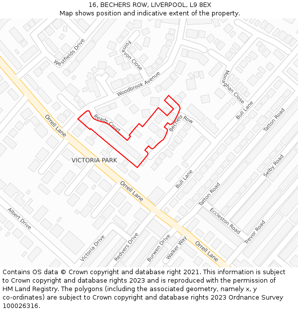 16, BECHERS ROW, LIVERPOOL, L9 8EX: Location map and indicative extent of plot