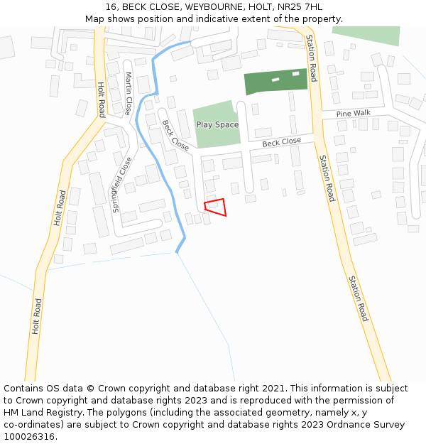 16, BECK CLOSE, WEYBOURNE, HOLT, NR25 7HL: Location map and indicative extent of plot