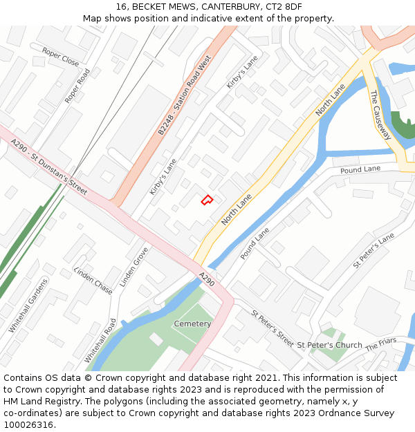 16, BECKET MEWS, CANTERBURY, CT2 8DF: Location map and indicative extent of plot