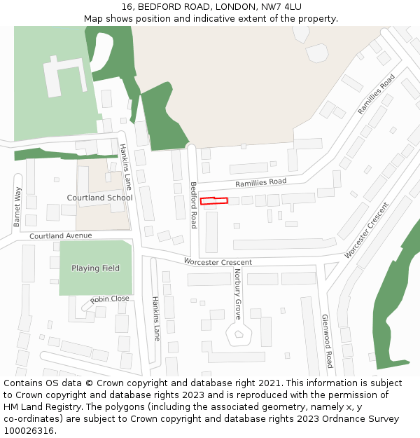 16, BEDFORD ROAD, LONDON, NW7 4LU: Location map and indicative extent of plot