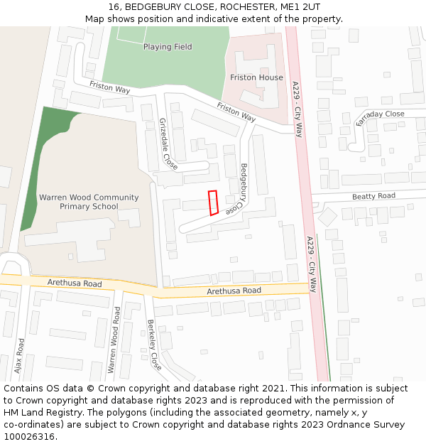 16, BEDGEBURY CLOSE, ROCHESTER, ME1 2UT: Location map and indicative extent of plot