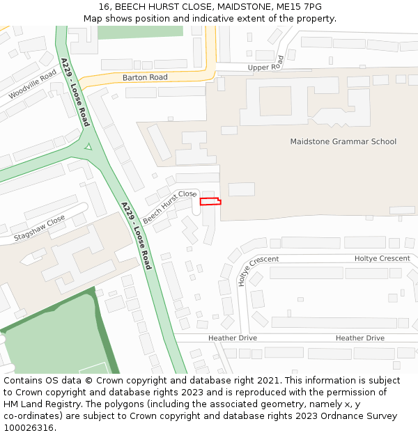 16, BEECH HURST CLOSE, MAIDSTONE, ME15 7PG: Location map and indicative extent of plot