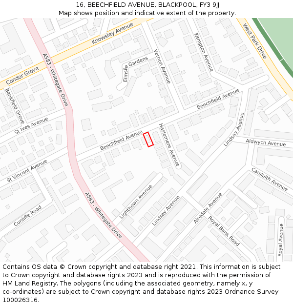 16, BEECHFIELD AVENUE, BLACKPOOL, FY3 9JJ: Location map and indicative extent of plot