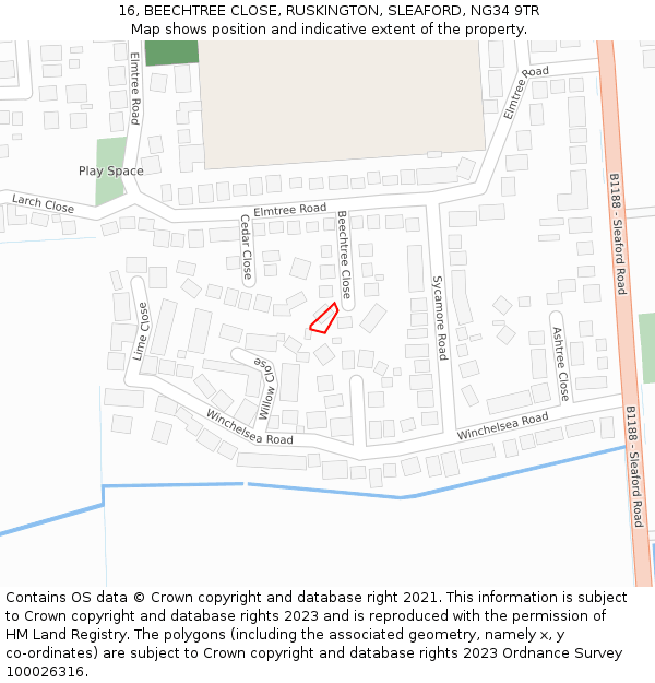 16, BEECHTREE CLOSE, RUSKINGTON, SLEAFORD, NG34 9TR: Location map and indicative extent of plot