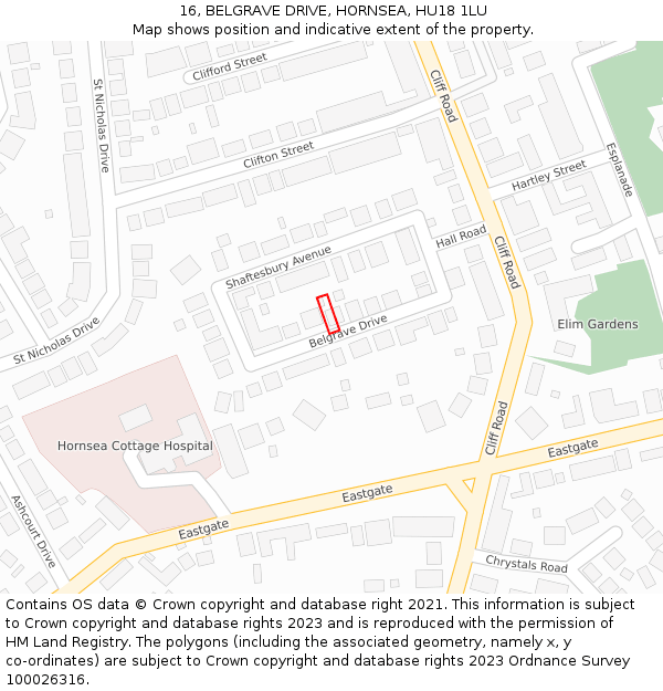 16, BELGRAVE DRIVE, HORNSEA, HU18 1LU: Location map and indicative extent of plot