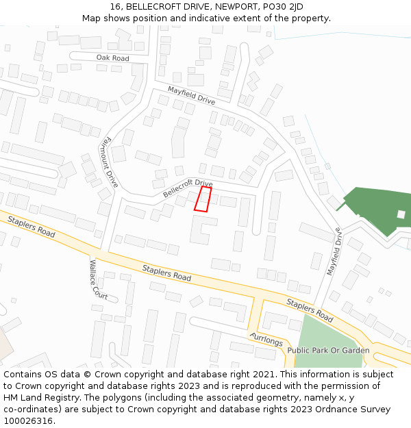 16, BELLECROFT DRIVE, NEWPORT, PO30 2JD: Location map and indicative extent of plot