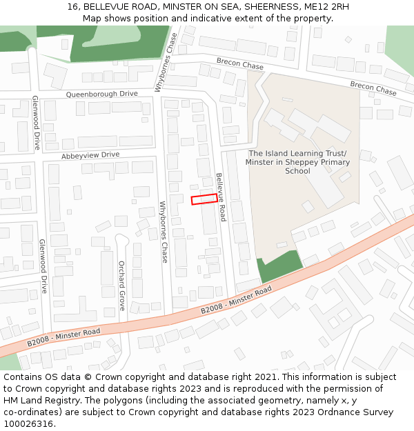 16, BELLEVUE ROAD, MINSTER ON SEA, SHEERNESS, ME12 2RH: Location map and indicative extent of plot