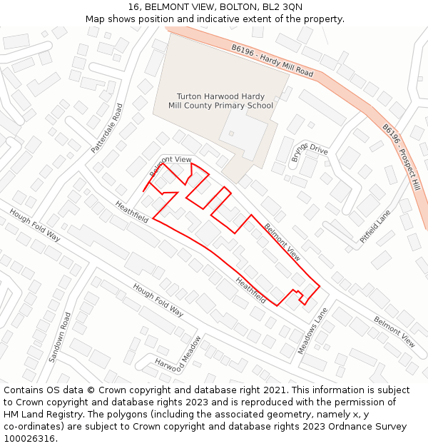 16, BELMONT VIEW, BOLTON, BL2 3QN: Location map and indicative extent of plot