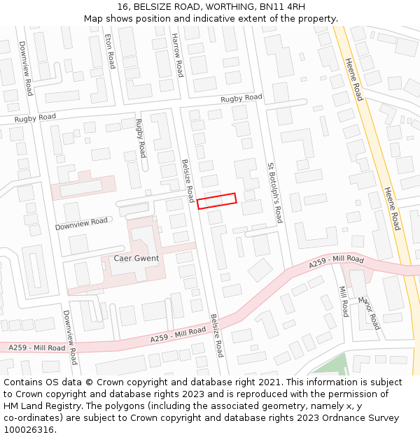 16, BELSIZE ROAD, WORTHING, BN11 4RH: Location map and indicative extent of plot