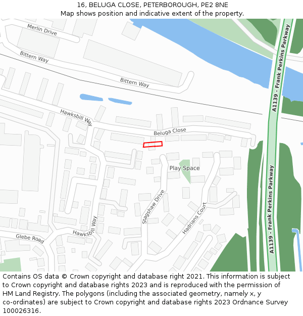 16, BELUGA CLOSE, PETERBOROUGH, PE2 8NE: Location map and indicative extent of plot