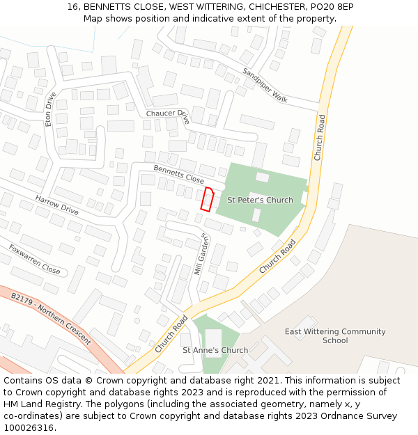 16, BENNETTS CLOSE, WEST WITTERING, CHICHESTER, PO20 8EP: Location map and indicative extent of plot