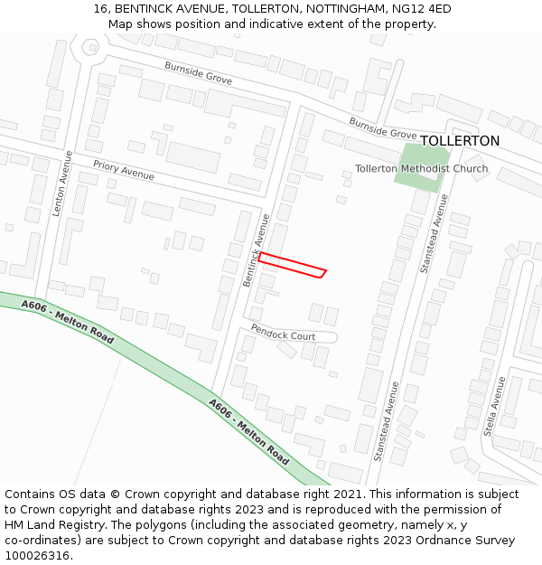 16, BENTINCK AVENUE, TOLLERTON, NOTTINGHAM, NG12 4ED: Location map and indicative extent of plot