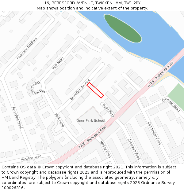 16, BERESFORD AVENUE, TWICKENHAM, TW1 2PY: Location map and indicative extent of plot