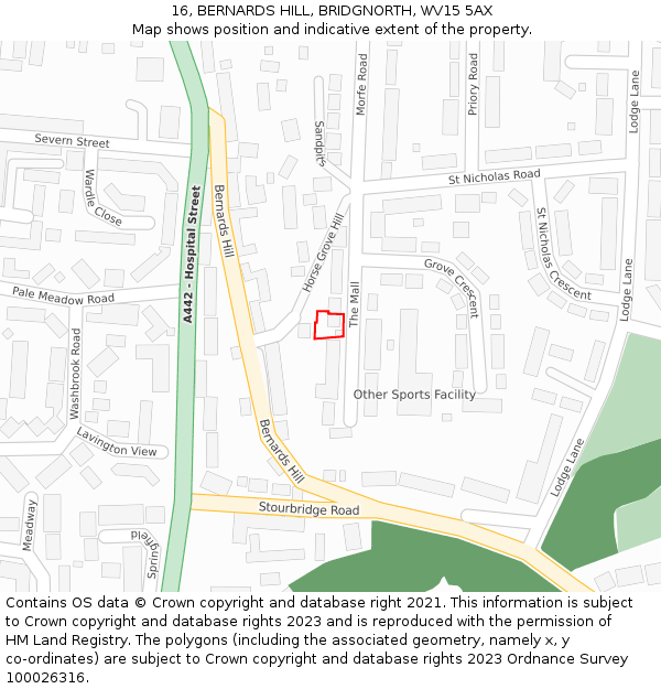 16, BERNARDS HILL, BRIDGNORTH, WV15 5AX: Location map and indicative extent of plot