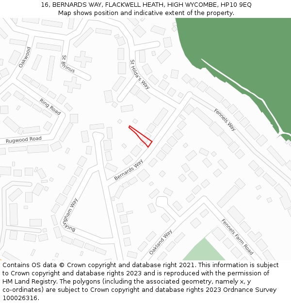 16, BERNARDS WAY, FLACKWELL HEATH, HIGH WYCOMBE, HP10 9EQ: Location map and indicative extent of plot