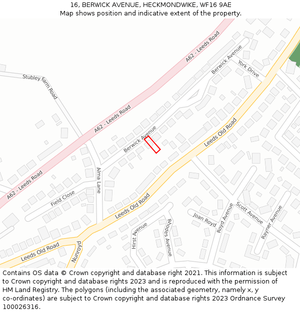 16, BERWICK AVENUE, HECKMONDWIKE, WF16 9AE: Location map and indicative extent of plot