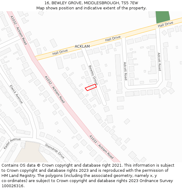 16, BEWLEY GROVE, MIDDLESBROUGH, TS5 7EW: Location map and indicative extent of plot