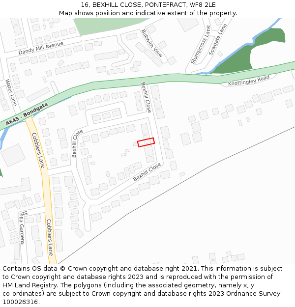 16, BEXHILL CLOSE, PONTEFRACT, WF8 2LE: Location map and indicative extent of plot