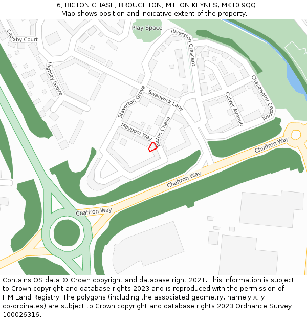 16, BICTON CHASE, BROUGHTON, MILTON KEYNES, MK10 9QQ: Location map and indicative extent of plot
