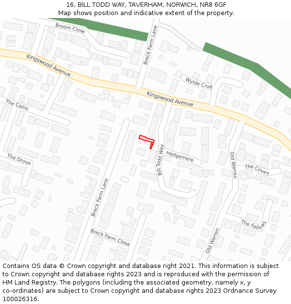 16, BILL TODD WAY, TAVERHAM, NORWICH, NR8 6GF: Location map and indicative extent of plot