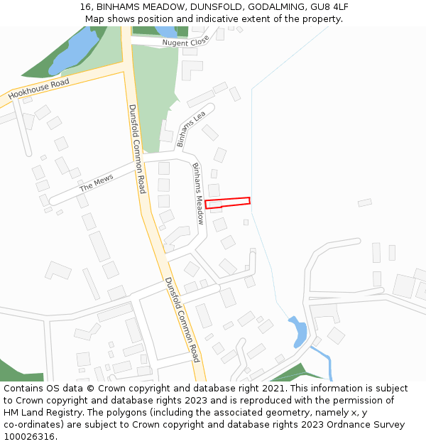 16, BINHAMS MEADOW, DUNSFOLD, GODALMING, GU8 4LF: Location map and indicative extent of plot