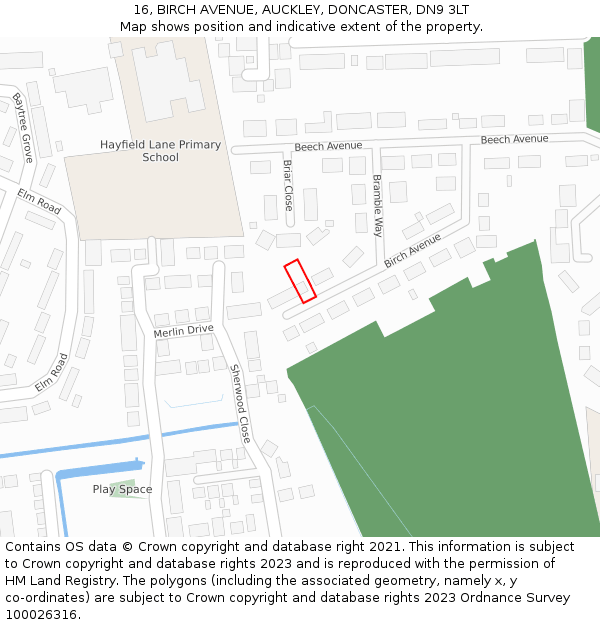 16, BIRCH AVENUE, AUCKLEY, DONCASTER, DN9 3LT: Location map and indicative extent of plot