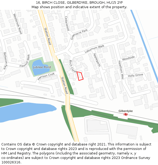 16, BIRCH CLOSE, GILBERDYKE, BROUGH, HU15 2YF: Location map and indicative extent of plot