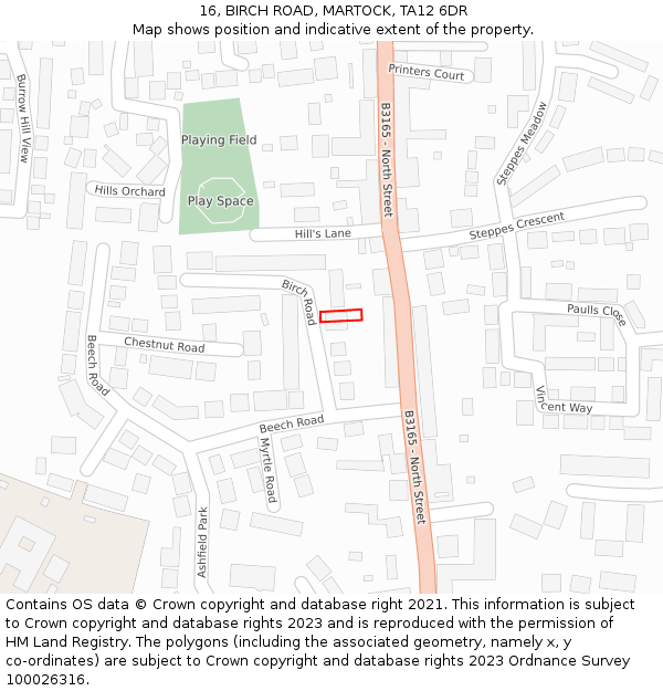 16, BIRCH ROAD, MARTOCK, TA12 6DR: Location map and indicative extent of plot