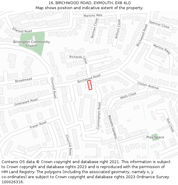 16, BIRCHWOOD ROAD, EXMOUTH, EX8 4LG: Location map and indicative extent of plot