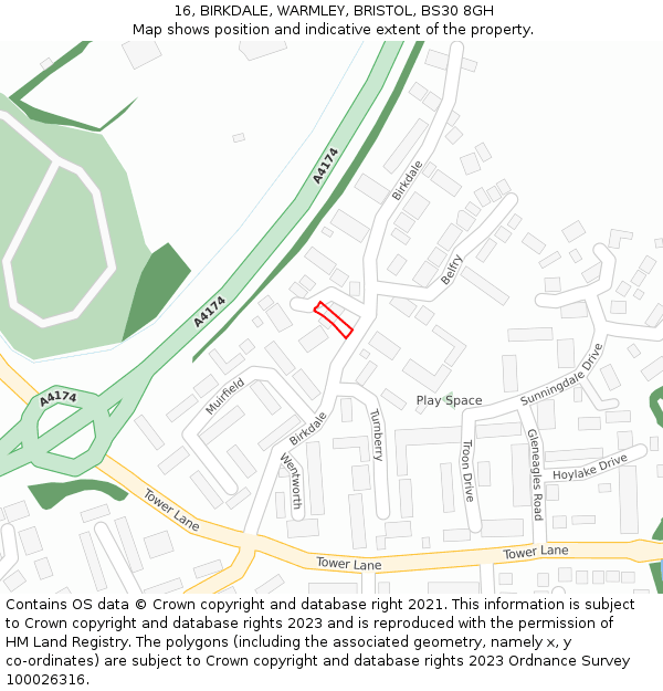 16, BIRKDALE, WARMLEY, BRISTOL, BS30 8GH: Location map and indicative extent of plot