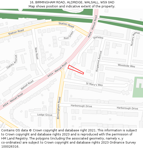 16, BIRMINGHAM ROAD, ALDRIDGE, WALSALL, WS9 0AD: Location map and indicative extent of plot