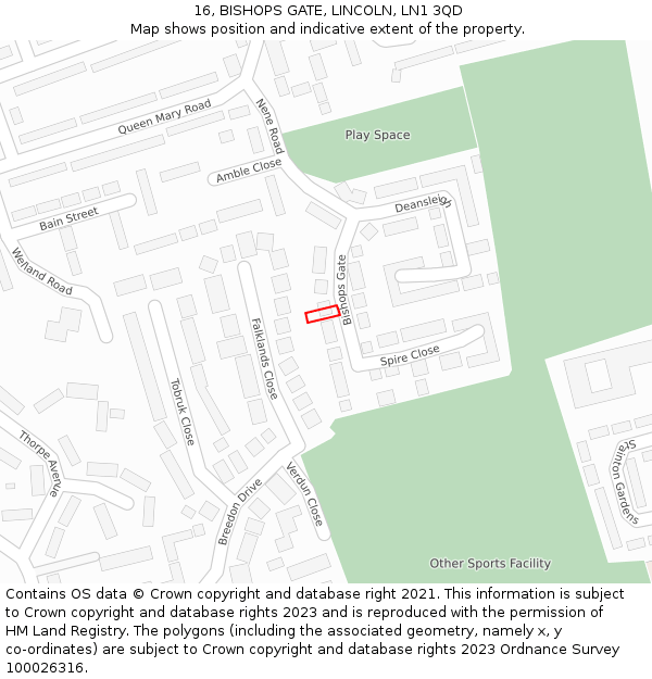 16, BISHOPS GATE, LINCOLN, LN1 3QD: Location map and indicative extent of plot