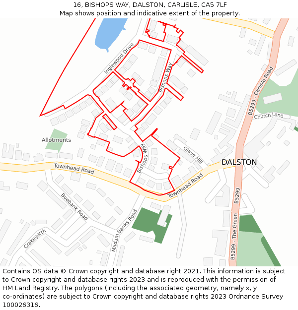 16, BISHOPS WAY, DALSTON, CARLISLE, CA5 7LF: Location map and indicative extent of plot