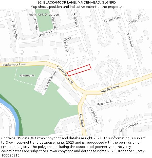 16, BLACKAMOOR LANE, MAIDENHEAD, SL6 8RD: Location map and indicative extent of plot