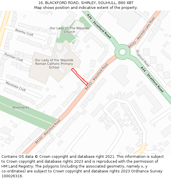 16, BLACKFORD ROAD, SHIRLEY, SOLIHULL, B90 4BT: Location map and indicative extent of plot