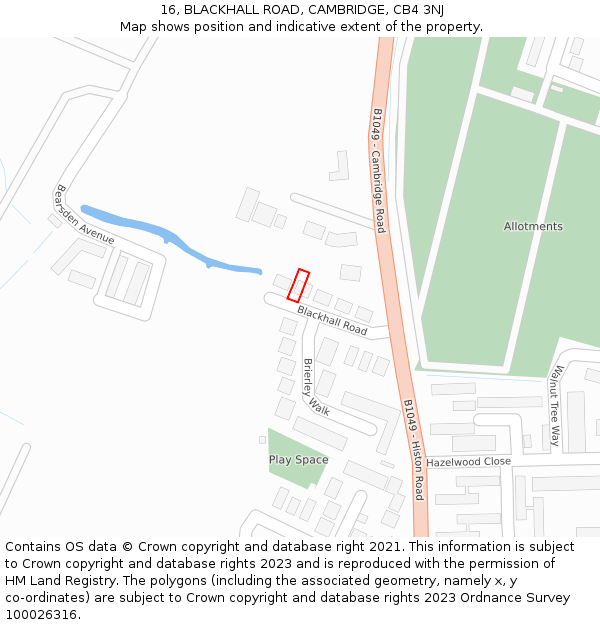 16, BLACKHALL ROAD, CAMBRIDGE, CB4 3NJ: Location map and indicative extent of plot