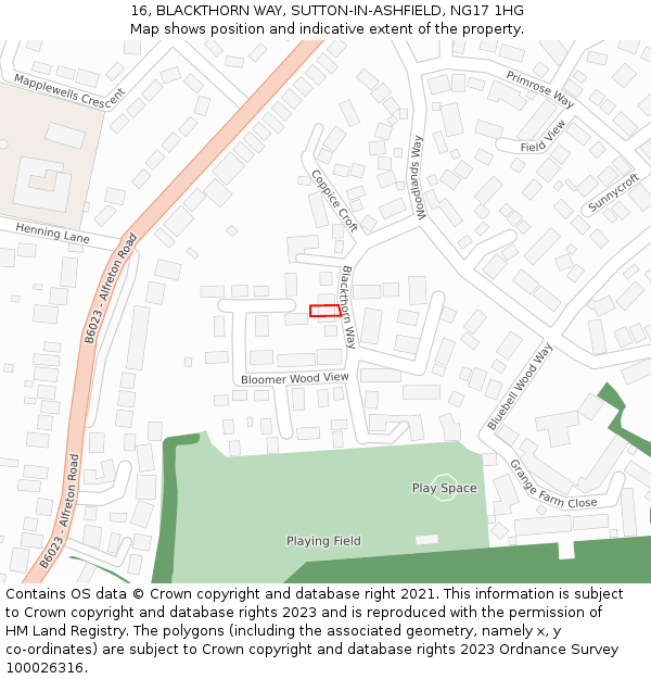 16, BLACKTHORN WAY, SUTTON-IN-ASHFIELD, NG17 1HG: Location map and indicative extent of plot