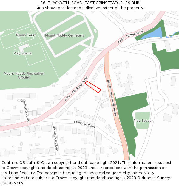 16, BLACKWELL ROAD, EAST GRINSTEAD, RH19 3HR: Location map and indicative extent of plot