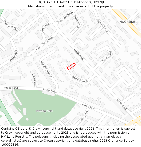 16, BLAKEHILL AVENUE, BRADFORD, BD2 3JT: Location map and indicative extent of plot