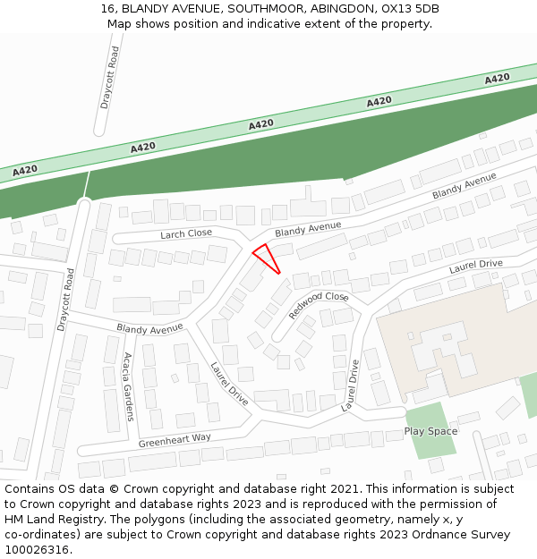 16, BLANDY AVENUE, SOUTHMOOR, ABINGDON, OX13 5DB: Location map and indicative extent of plot