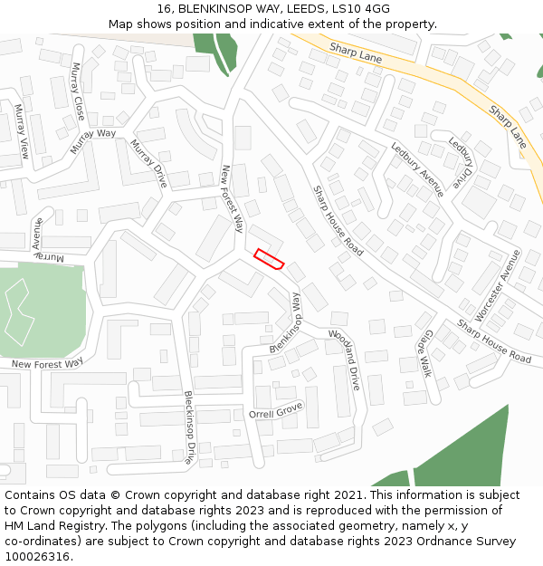 16, BLENKINSOP WAY, LEEDS, LS10 4GG: Location map and indicative extent of plot