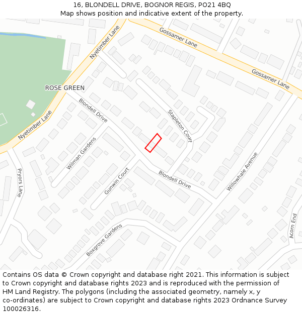 16, BLONDELL DRIVE, BOGNOR REGIS, PO21 4BQ: Location map and indicative extent of plot