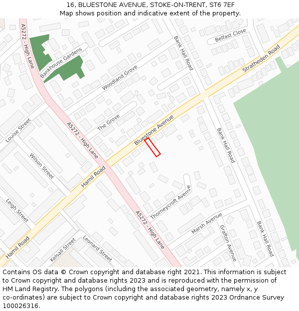 16, BLUESTONE AVENUE, STOKE-ON-TRENT, ST6 7EF: Location map and indicative extent of plot