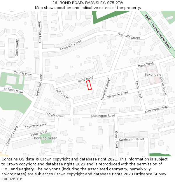 16, BOND ROAD, BARNSLEY, S75 2TW: Location map and indicative extent of plot