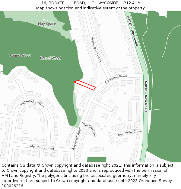 16, BOOKERHILL ROAD, HIGH WYCOMBE, HP12 4HA: Location map and indicative extent of plot