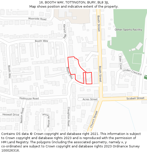 16, BOOTH WAY, TOTTINGTON, BURY, BL8 3JL: Location map and indicative extent of plot